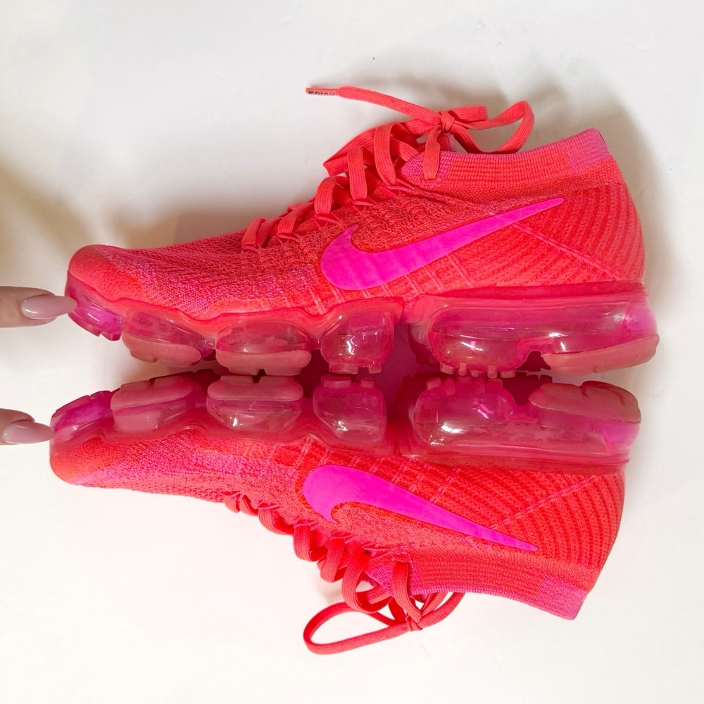 NIKE NEON HOT PINK BLAST HYPER PUNCH AIR VAPORMAX FLYKNIT KNIT SHOES SNEAKERS - Picture 5 of 9